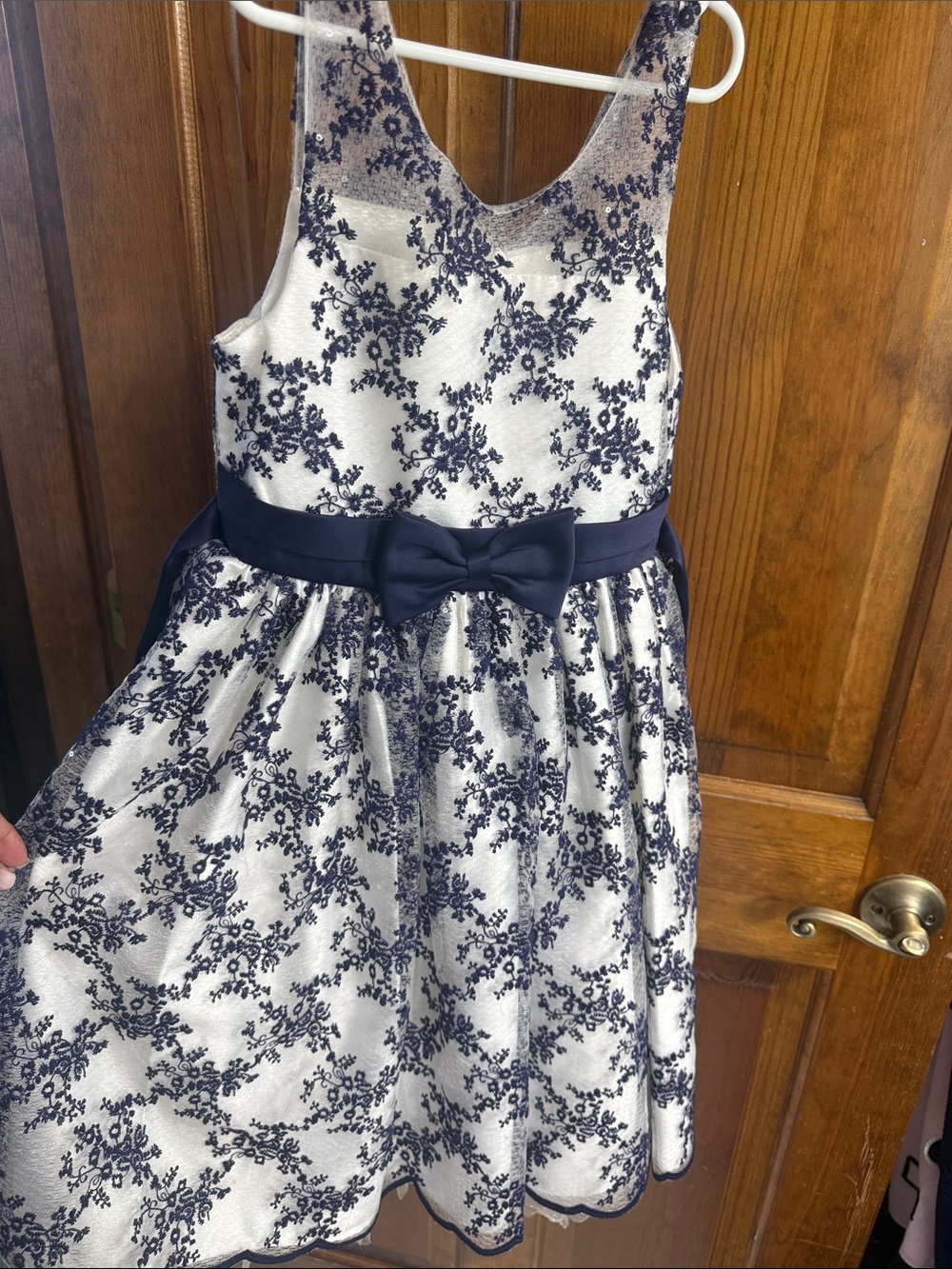 American Princess Navy and White Lace Overlay Bow Dress